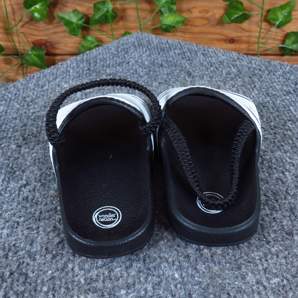 Wonder Nation Toddler Boys Slide Sandal Size 6C Casual Summer Black White Stripe - Picture 4 of 5